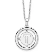Sterling Silver White Ice Rhodium-Plated 18 Inch Diamond Letter T Initial Necklace With 2 Extender