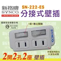 在飛比找momo購物網優惠-SYNCO新格牌SN-222-ES 單開2孔2座警示壁插-1