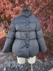 Paul & Shark Womens Down Jacket Size S Black A-line Bell Sleeves Snap Front