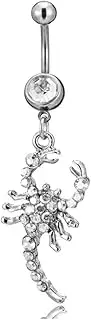[Niaspi] 14G Scorpion Dangle Belly Button Rings Stainless Steel White Pink Rhinestone Belly Navel Rings 10mm Belly Curved Barbell Dainty Body Piercing Jewelry