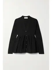 [Lanvin] Lanvin - Ribbed-knit Peplum Cardigan - Black - medium medium Black