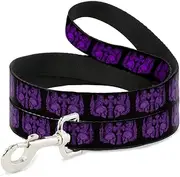 Buckle-Down Dog Leash, BD Skulls with Wings Black/Purple, 4 Feet Length x 1.0 Inch Wide