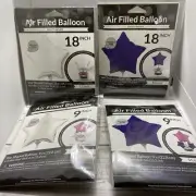 4 Air Filled Balloons Easy To Inflate/ Metallic New Purple/Silver/White 18”,9”