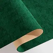 Decotalk Velvet Wallpaper Green Velvet Peel and Stick Wallpaper 15.7x120 Inch Self Adhesive Felt Fabric Contact Paper Felt Sheet for Crafts Shelf Liner Drawer Green Flocking Wall Paper
