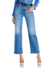 Mother The Lil' Zip Rambler Petites Flood High Rise Cropped Straight Jeans in Out of the Blue 23P