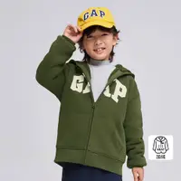 在飛比找蝦皮商城優惠-Gap 男童裝 Logo仿羊羔絨連帽外套-軍綠色(78563