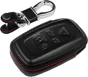 M.JVisun Men Women Genuine Leather Key Fob Cover for Land Rover Discovery 4 LR4 for Range Rover Evoque for Range Rover Sport Car Remote Key Case Pouch with Key Ring Keychain - Black