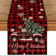 Christmas Tree Red And Black Plaid Merry Christmas Pickup Table Runner