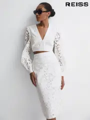 Reiss White Immi Lace Co-ord Pencil Skirt (D65835) | $350