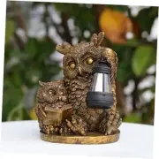Garden Statues Owl with Solar Lantern - Loving Owl Reading Outdoor Decor
