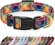 TMOODEL Reflective Dog Collar, Cute Boho Dog Collar for Large Dogs, Soft Nylon Puppy Collar for Boy and Girl Female Dog, Adjustable Pet Collars with Quick Release Buckle, Colorful Tartan Dog Collar