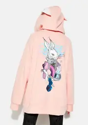 [Punk Rave] Dark Rabbit Print Coat With Rabbit Ear Hood