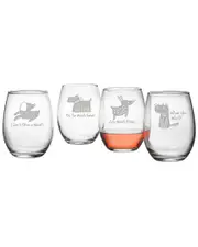 Susquehanna Glass Set of 4 What the Woof Assortment Stemless Wine Tumblers
