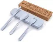 Honbay 3PCS Portable Cutlery Boreal Europe Style Wheat Straw Spoon Blue