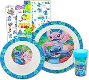 Stitch Dinnerware Set for Kids, Toddlers - 3 Pc Kitchen Accessories Bundle with Stitch and Angel Dinner Plate, Cup, Stickers, More | Lilo and Stitch Flatware Set