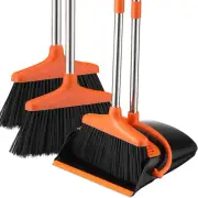Heavy Duty Broom and Dustpan Set 2 plus 1 Set with Comb Commercial Windproof Sta