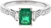[Gin & Grace] 10K White Gold Natural Zambian Emerald Ring With Natural Diamonds For Women