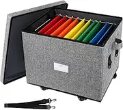 Portable Rolling File Box with Handles, Collapsible Rolling Filing Cabinet Document Box for Home Office, Rolling File Cart Mobile Wheels Storage Filing Box for Legal & Letter Size