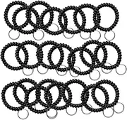 StayMax 50 pcs Stretchable Key Ring Band Keychain Spriral Wrist Coil Keychain Black for Number Tag