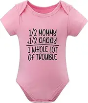 [WOOYONGING] 1/2 Mommy+ 1/2 Daddy = 1 Whole Lot of Trouble Onesie for Baby Boy Short Sleeve Summer Romper Baby Boy White Baby G