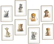 Baby Safari Nursey Wall Decor-Set of 8 Cute Animal Wall Art Prints On Canvas,Jungle Animal Posters for Kids Playroom Decorations,Elephant Giraffe Lion Pictures Baby Nursery Safari Decor for