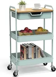 3-Tier Kitchen Trolley with Table and Drawer, All-Purpose Trolley, Metal Uses Trolley, Shelf Trolley for Office Salon, All-Purpose Cosmetics, Serving Trolley for Kitchen, Bathroom, Office