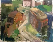 Gloucester House Surrealist Landscape Oil Painting 16x20 Original Signed Canvas