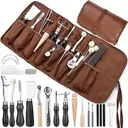 Leather Craft Kit - Edge Beveler, Skiver, Stitching Tools, Groover, Sewing Needles for Leather Repair & Craft - Beginner Adults
