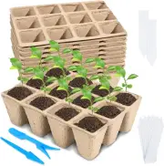 Biodegradable Seed Starter Trays Kit with Labels & Tools - 10 Packs, 120 Cells