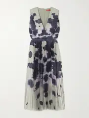 [Altuzarra] Altuzarra - Pamela Pleated Printed Satin Midi Dress - Gray - FR 34 FR 34 Gray