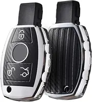 ELOHEI for Mercedes Benz Key Fob Cover, Premium Soft TPU Stripes Key Case Cover Compatible with Mercedes Benz C E S M CLS CLK G Class Keyless Smart Key Fob (Elegant Silver)