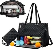 [Apujent] Laptop Tote Bag with Insulated Lunch Compartment, 15.6 Inch PU Leather Briefcase with Leakproof Lunch Box Pocket for Women, Convertible Lightweight Computer Work Bag Handbags for Offices
