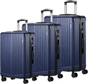 [MAZAM] 3PCS Suitcase Luggage W/ 3 Handles(Top Retractable/Top/Side), Spinner Wheels, Travel Luggage Hardshell W/Lightweight T-sa Lock, Double-Head Zipper, 20/24/28 Inch, Stripe, Navy