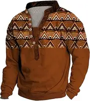 Mens Aztec Pullover Retro 3D Print Western Shirts Buttons V Neck Long Sleeve Henley Shirts Casual Cowboy Sweatshirt