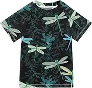 [ODAWA] Dragonflies Leaves Black Kid Swim Shirt UPF+ 50 Quick Dry Shirt Kids SPF Water Shirts