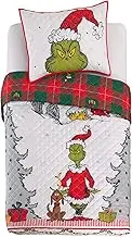 Franco Grinch by Dr. Seuss Holiday & Christmas Quilt Bedding Super Soft Pillow Sham and Quilt Set, Twin Size 64" x 86", (Official Dr. Seuss Product)
