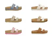 REEF WOMENS BANDED HORIZON LEATHER PLATFORM LIGHTWEIGHT SLIDE SANDAL