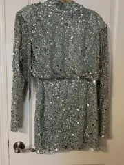 #212. NWT Nasty Gal Sequined Mini Dress Mint Size 10 With Beaded Fringe Detail