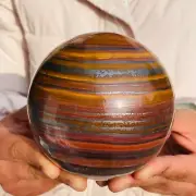 3.80lb Large Natural Tiger Eye Stone Sphere Quartz Crystal Ball Specimen Healing
