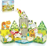PicassoTiles Magnet Tile Building Blocks Printed Fall Farm Themed Animal Toy Set with 8 Farmyard Animals Character Action Figures Magnetic Tiles STEM Learning Fun Playset for Toddlers, Ages 3+