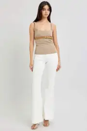 RISEN White High Rise Patch Pocket Flared Leg Denim Jeans