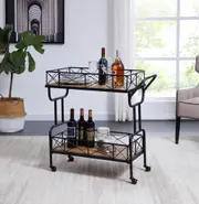 IHOMDEC Drink Trolley Wood and Metal Bar Carts Vintage Brown