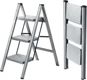 XinSunho 3 Step Ladder, Folding Stool with Anti-Slip Wide 3-Step, Gray