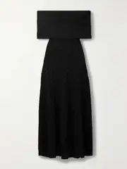 [Adam Lippes] Adam Lippes - Bardot Off-the-shoulder Jacquard-knit Midi Dress - Black - small small Black