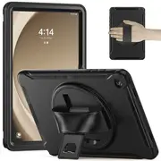 For Samsung Galaxy Tab A9+/A9 Plus Hand Strap Case, 11 inch SM-X210 X215 Rotating Stand Shockproof Case Cover (Black)