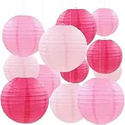 12 Pcs Pink Party Paper Lanterns Romantic Decorations Rose Red and Pink Round Chinese Paper Lanterns for Wedding Birthday Party Valentine's Day Engagement Baby Showers Decoration
