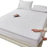 Double Mattress Protector Quilted 150x200/180x200 cm, Mattress Covers King/Single Size Breathable Bed Sheet, Extra Deep Fitted Mattress Cover 30 cm Mattress Pad(White,150x200cm)
