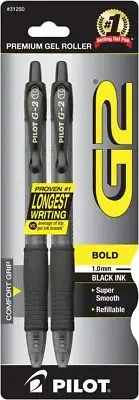 Pilot G2 Retractable Premium Gel Ink Roller Ball Pens Bold Point 2 Pk Black Ink