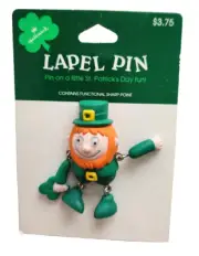 Hallmark PIN St Patrick Vintage LEPRECHAUN Jointed GOOGLY EYE 1992 Irish NEW