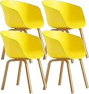 SJIALEN Dining Chair Set of 4,Leisure Plastic Chair Coffee Restaurant Hotel Marriage Room Backrest Negotiate Office Reception Chairs Chairs(Color:Yellow)